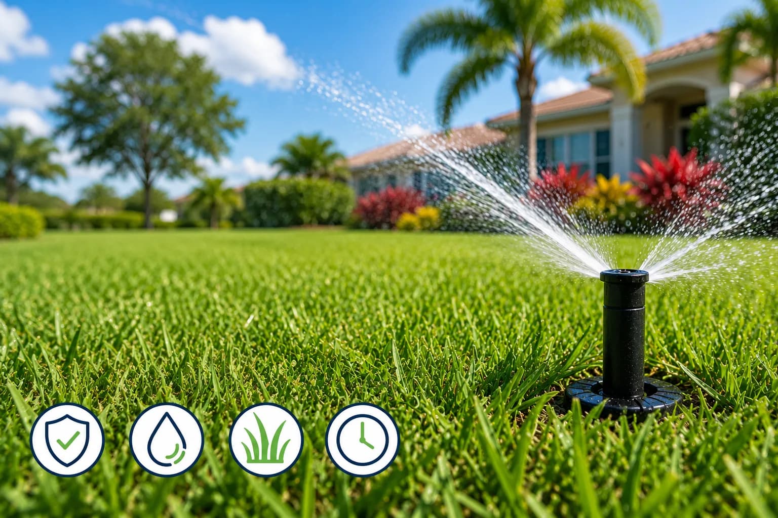 Healthy Florida lawn kept green by a regularly maintained irrigation system