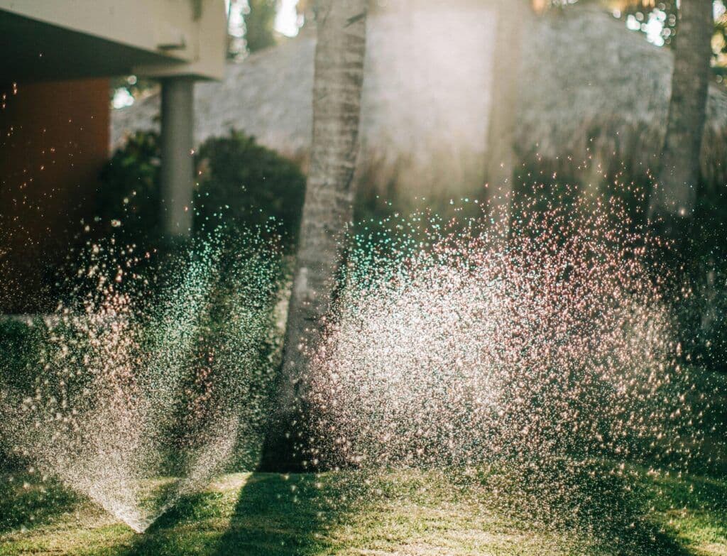 Water pooling on a lawn, a common sign of a leaking irrigation system